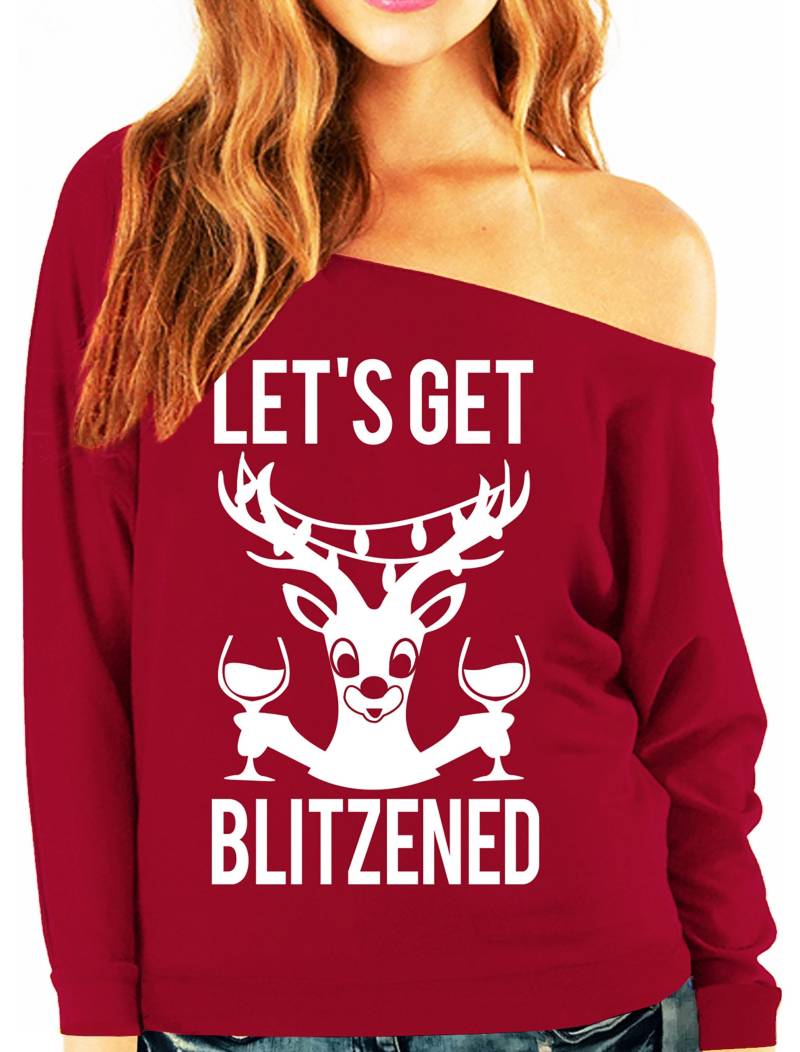 Let Es Get Blitzened Christmas Slouchy Sweater Wine Version, Ugly Sweater, Lustige Weihnachtsshirts, Lässt Blitzened Hässlichen Pullover von NobullWomanApparel