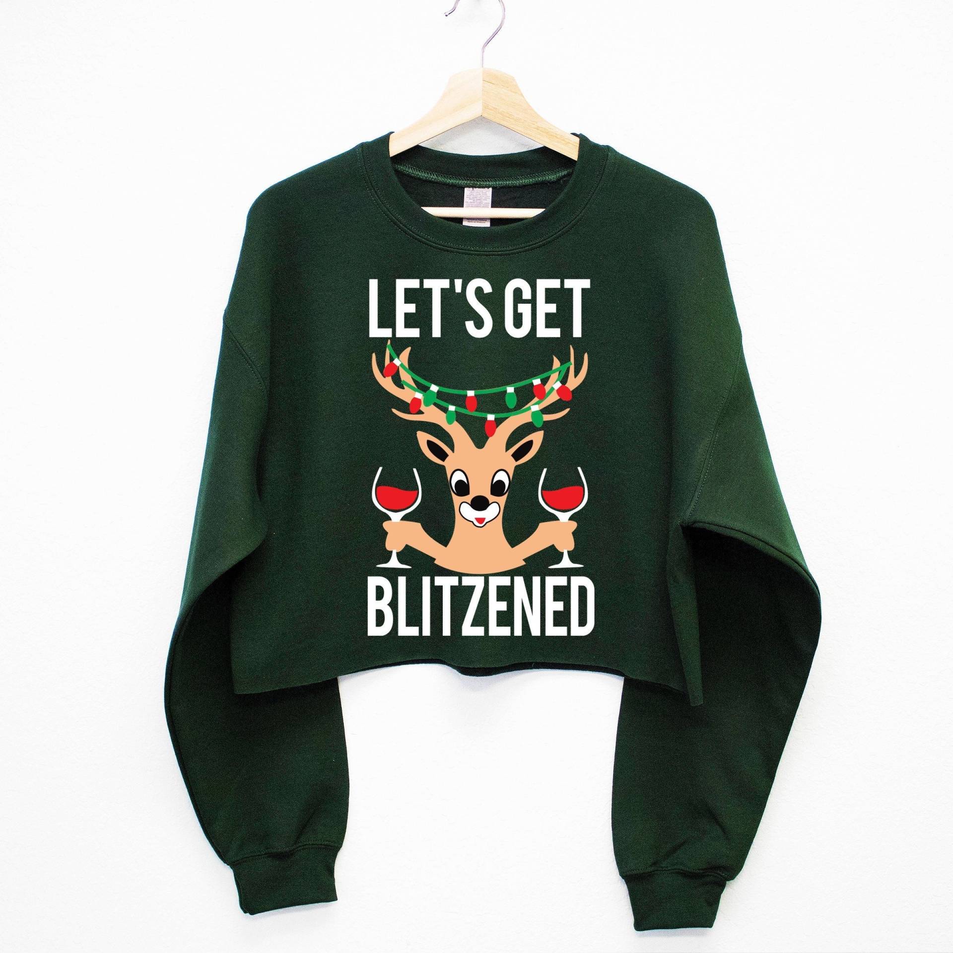 Let Es Get Blitzened Cropped Ugly Christmas Sweater Für Frauen Farbe, Weihnachtsshirt Frauen, Weihnachts Tshirts, Damen Hässlicher Weihnachtspullover von NobullWomanApparel