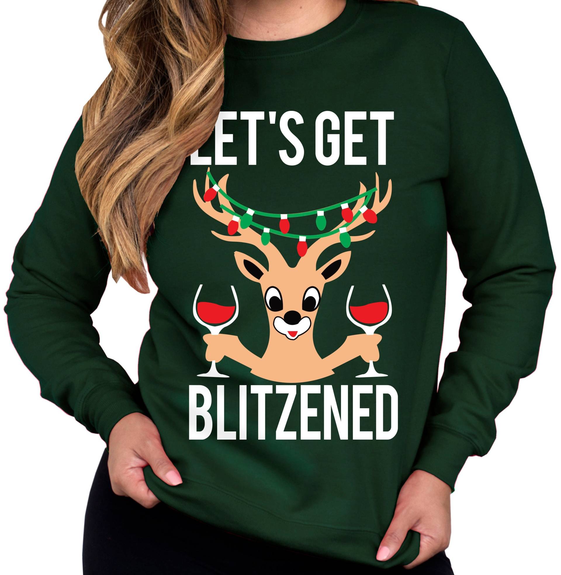 Let Es Get Blitzened Ugly Weihnachtspullover Für Frauen, Farbe, Weihnachtsshirt Hässliche Blitzen Shirt von NobullWomanApparel