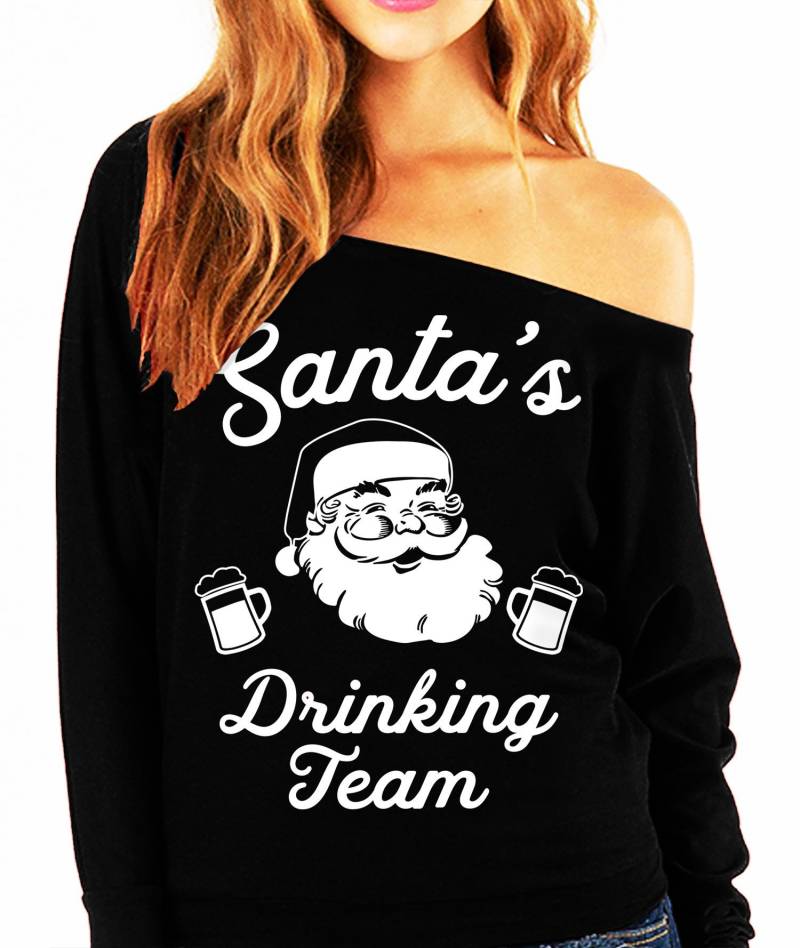 Santa Es Drinking Team Christmas Slouchy Sweatshirt Bier Version - Scarlet, Hässlicher Weihnachtspullover Damen, Lustige Weihnachtsshirts von NobullWomanApparel