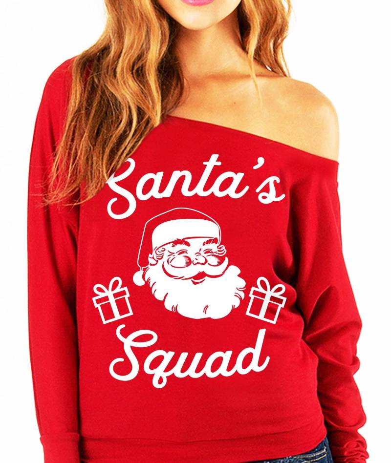 Santa Es Squad Christmas Slouchy Sweatshirt - Scarlet, Hässlicher Weihnachtspullover Damen, Für Frauen, Damen Hässliche Weihnachten von NobullWomanApparel