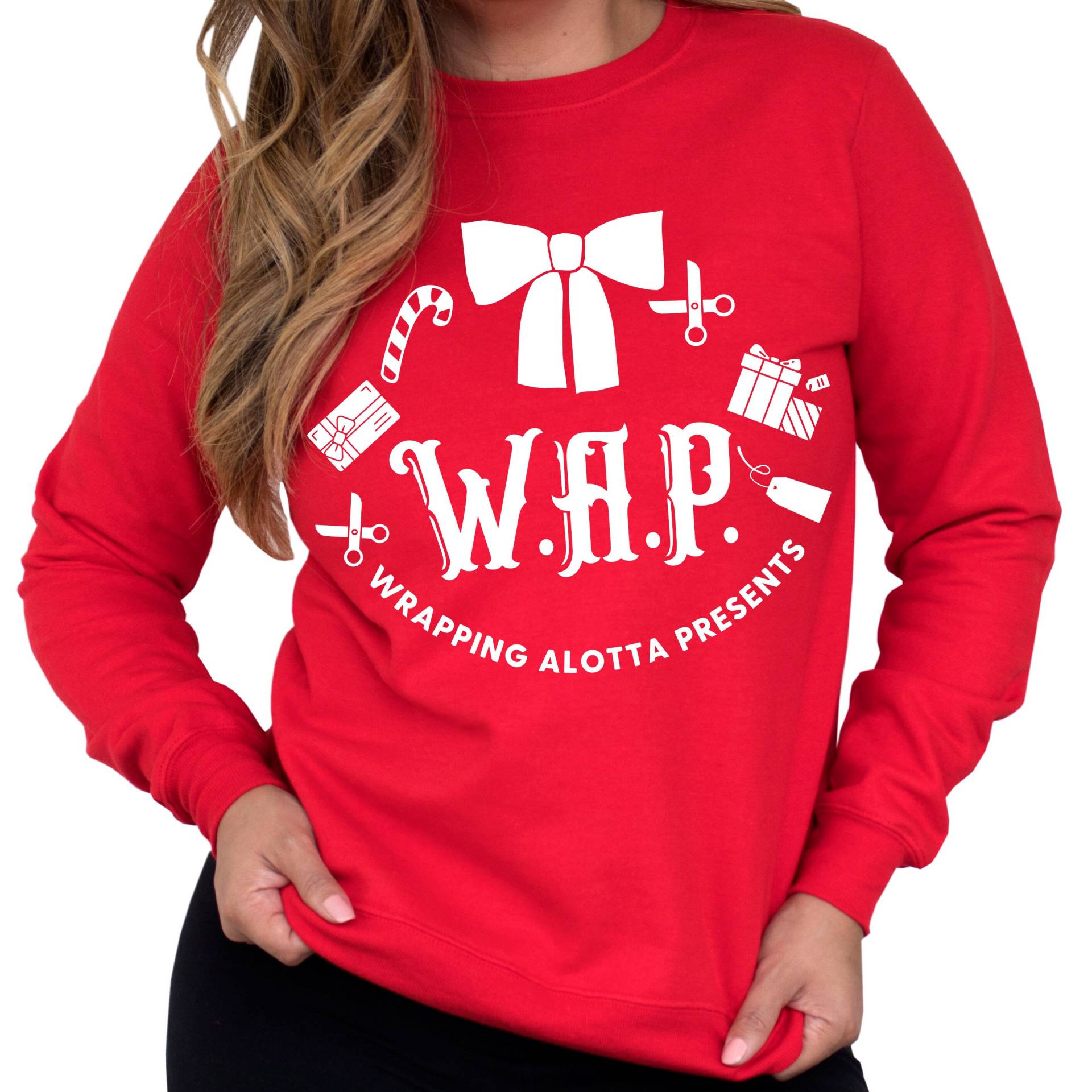 Wrapping Alotta Geschenke Ugly Christmas Sweatshirt Für Damen Wap, Wap Weihnachtspullover, Hässliche Weihnachtspullover Frauen, Lustige Weihnachten von NobullWomanApparel