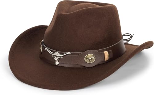 NociHah Klassischer formbarer Westernhut für Damen – Fedora-Hüte aus Filz mit breiter Krempe zum Aufrollen für Herren – Cowgirlhut mit Gürtelschnalle (M-L) von NociHah