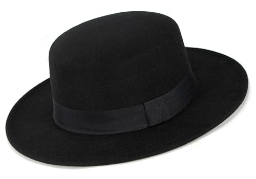 Pork Pie Hut Damen Fedora Hut mit breiter Krempe und Band Damen Panamahut Trilby Cap Herbst Winter Schwarz von NociHah