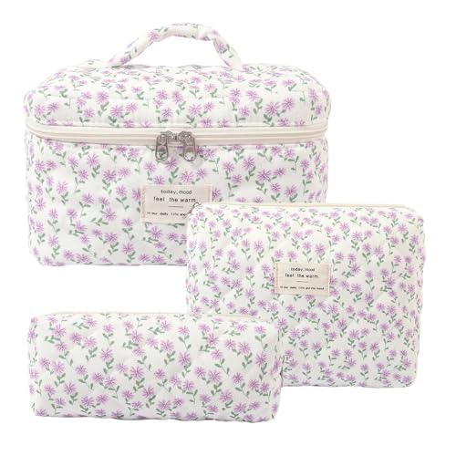3-Piece Women's Toiletry Bag with Floral Pattern, Cosmetic Bag, Large Capacity, Makeup Bag, Wash Bag for Children, Girls, Men (C) von Nocyclonic