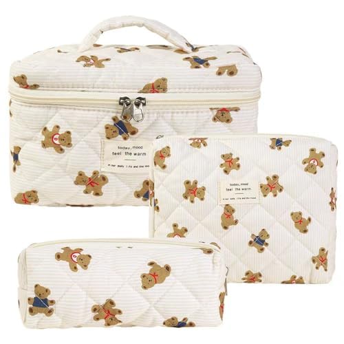 3-Piece Women's Toiletry Bag with Floral Pattern, Cosmetic Bag, Large Capacity, Makeup Bag, Wash Bag for Children, Girls, Men (K) von Nocyclonic