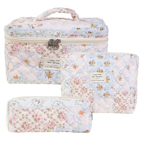 3-Piece Women's Toiletry Bag with Floral Pattern, Cosmetic Bag, Large Capacity, Makeup Bag, Wash Bag for Children, Girls, Men (M) von Nocyclonic