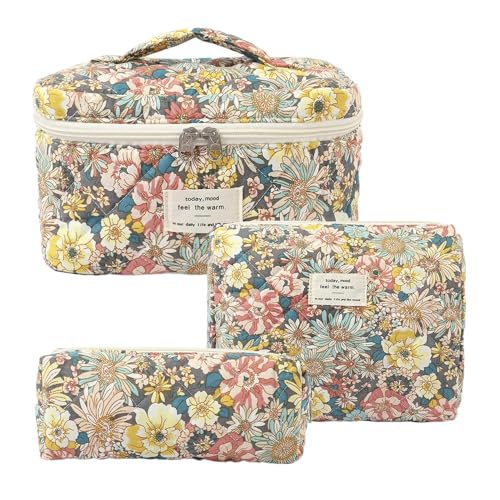 3-Piece Women's Toiletry Bag with Floral Pattern, Cosmetic Bag, Large Capacity, Makeup Bag, Wash Bag for Children, Girls, Men (Q) von Nocyclonic