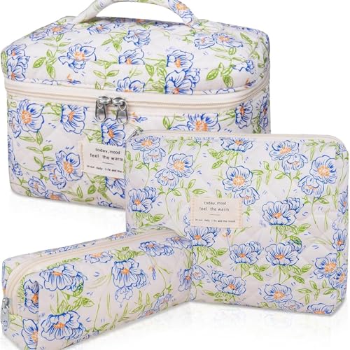 3-Piece Women's Toiletry Bag with Floral Pattern, Cosmetic Bag, Large Capacity, Makeup Bag, Wash Bag for Children, Girls, Men (U) von Nocyclonic
