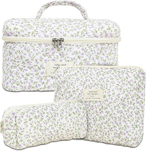 3-Piece Women's Toiletry Bag with Floral Pattern, Cosmetic Bag, Large Capacity, Makeup Bag, Wash Bag for Children, Girls, Men (X) von Nocyclonic