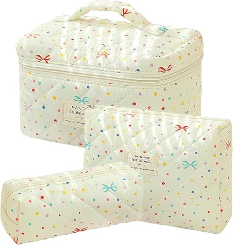 3er Set Schminktasche Kosmetiktasche Kulturtasche Damen mit Blumenmuster, Kulturbeutel Make Up Tasche, Tragbare Schminktasche Makeup Bag Waschtasche Groß Frauen Mädchen für Alltag und Reisen (03) von Nocyclonic