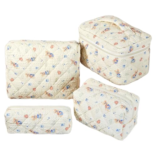 4er Set Kosmetiktasche Blumen MäDchen,Kulturtasche Damen,Gesteppte Make Up Tasche,Baumwolle Kulturbeutel Set,Coquette Make Up Bag Aesthetic Stuff Clean Girl,Cosmetic Bag von Nocyclonic