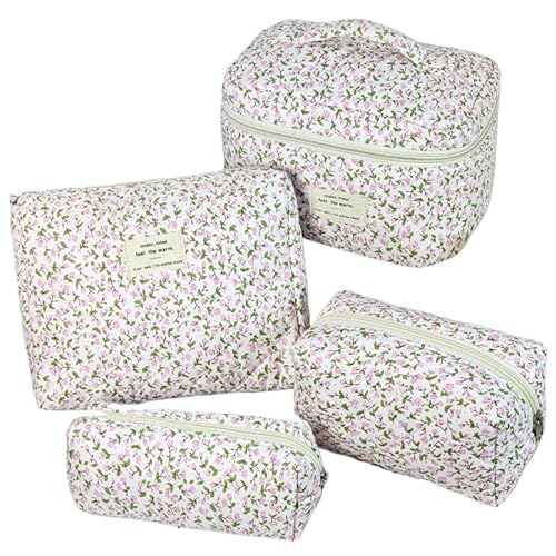 4er Set Kosmetiktasche Cosmetic Bag Set Kulturtasche Damen mit Blumenmuster, Kulturbeutel Make Up Tasche, Tragbare Schminktasche Makeup Bag Waschtasche Groß Frauen Mädchen (E) von Nocyclonic