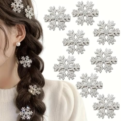 8 Stück Weihnachten Schneeflocke Haarschmuck, Weihnachten Haarspangen mit Glitzer Strasssteinen Silber Schneeflocke Haarschmuck für Frauen Damen Braut Hochzeit Party Winter (B8) von Nocyclonic