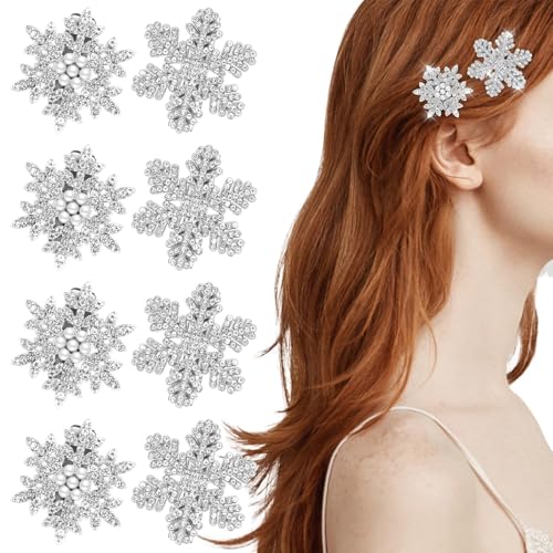 8 Stück Weihnachten Schneeflocke Haarschmuck, Weihnachten Haarspangen mit Glitzer Strasssteinen Silber Schneeflocke Haarschmuck für Frauen Damen Braut Hochzeit Party Winter (C8) von Nocyclonic