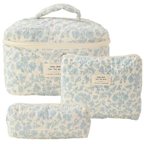 Cosmetic Bag, Floral Pattern Toiletry Bag Set, Women's Quilted Toiletry Bag,Cotton Make Up Bag for Women Girls, Cosmetic case (G) von Nocyclonic