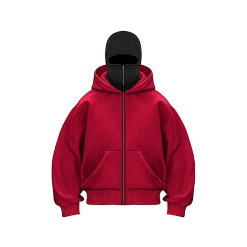 Herren Y2K Ninja Hoodie Balaclava Zip Hoodie mit Sturmhaube Oversized Kapuzenpullover mit Reißverschluss Casual Hoodie Herren (O,3XL) von Nocyclonic