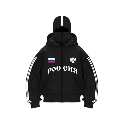 Kapuzenpullover für Herren,Oversize Y2K Kapuzenpullover，Balaclava Zip Hoodie Herren Ninja Hoodie mit Sturmhaube，Basic Sweatshirt Pullover mit Kapuze (Schwarz,XL) von Nocyclonic