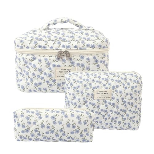 Kosmetiktasche Damen Reise Make Up Tasche, Aesthetic Stuff Clean Girl Coquette Große Baumwolle Kulturtasche Make Organizer Tasche Cosmetic Bag mit Blumenmuster für Kosmetik Kosmetikartikel (3 Stück B) Kosmetiktasche Damen Reise Make Up Tasche, Aesthetic Stuff Clean Girl Coquette Große Baumwolle Kulturtasche Make Organizer Tasche Cosmetic Bag mit Blumenmuster für Kosmetik Kosmetikartikel (3 Stück B) von Nocyclonic
