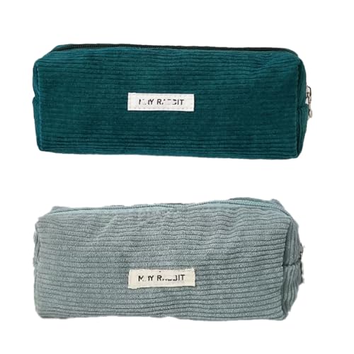 Nocyclonic 2 Schlamper Mäppchen,Mäppchen Cord Stoff,Federmäppchen Einfach,Kann Als Reise Oder Kosmetiktasche, GeldböRse,Brillenetui Und ZubehöRtasche Einfachen Unisex (Dunkelgrün) von Nocyclonic