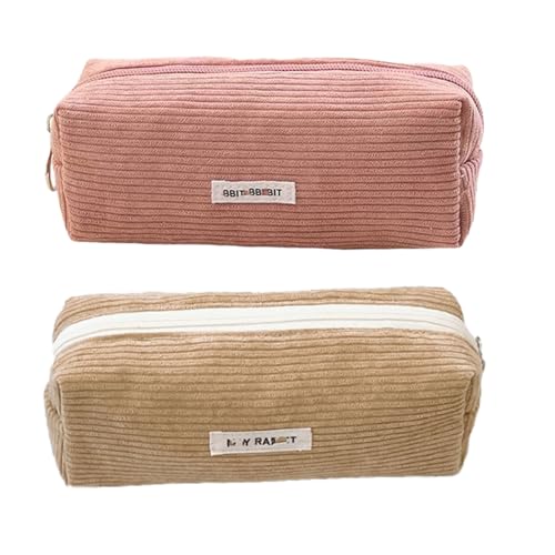 Nocyclonic 2 Schlamper Mäppchen,Mäppchen Cord Stoff,Federmäppchen Einfach,Kann Als Reise Oder Kosmetiktasche, GeldböRse,Brillenetui Und ZubehöRtasche Einfachen Unisex (Hellrosa) von Nocyclonic