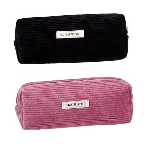 Nocyclonic 2 Schlamper Mäppchen,Mäppchen Cord Stoff,Federmäppchen Einfach,Kann Als Reise Oder Kosmetiktasche, GeldböRse,Brillenetui Und ZubehöRtasche Einfachen Unisex (Rosa) von Nocyclonic