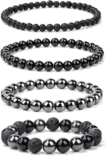 Nocyclonic 4 Stück Mondstein Armband Damen Echtes Edelstein Armband mit runden 4MM/6MM/8MM/10MM verschiedene Längen - Heilstein Schutzstein Edelsteinarmband Glücksbringer Talisman Geschenk (L) von Nocyclonic