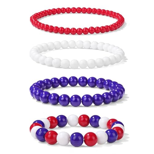 Nocyclonic 4 Stück Mondstein Armband Damen Echtes Edelstein Armband mit runden 4MM/6MM/8MM/10MM verschiedene Längen - Heilstein Schutzstein Edelsteinarmband Glücksbringer Talisman Geschenk (O) von Nocyclonic