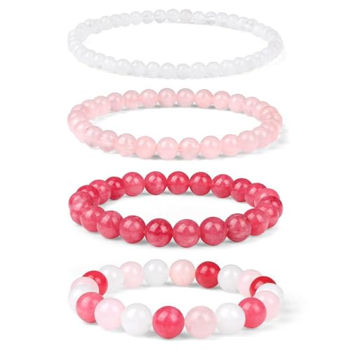 Nocyclonic 4 Stück Mondstein Armband Damen Echtes Edelstein Armband mit runden 4MM/6MM/8MM/10MM verschiedene Längen - Heilstein Schutzstein Edelsteinarmband Glücksbringer Talisman Geschenk (Q) von Nocyclonic