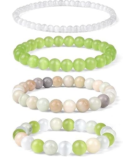 Nocyclonic 4 Stück Mondstein Armband Damen Echtes Edelstein Armband mit runden 4MM/6MM/8MM/10MM verschiedene Längen - Heilstein Schutzstein Edelsteinarmband Glücksbringer Talisman Geschenk (T) von Nocyclonic