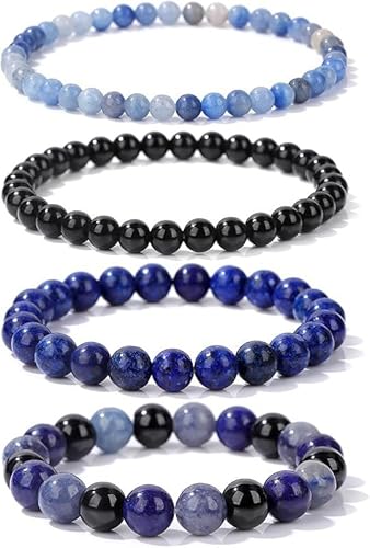 Nocyclonic 4 Stück Naturstein Armband mondstein,Echte Naturstein Edelstein armband Damen,4MM/6MM/8MM/10MM Perlenarmband Damen Heilsteine Armband Anti Stress Perlen armbander set (G) von Nocyclonic
