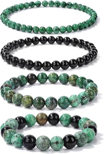 Nocyclonic 4 Stück Naturstein Armband mondstein,Echte Naturstein Edelstein armband Damen,4MM/6MM/8MM/10MM Perlenarmband Damen Heilsteine Armband Anti Stress Perlen armbander set (K) von Nocyclonic