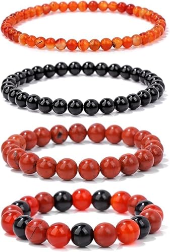 Nocyclonic 4 Stück Naturstein Armband mondstein,Echte Naturstein Edelstein armband Damen,4MM/6MM/8MM/10MM Perlenarmband Damen Heilsteine Armband Anti Stress Perlen armbander set (N) von Nocyclonic