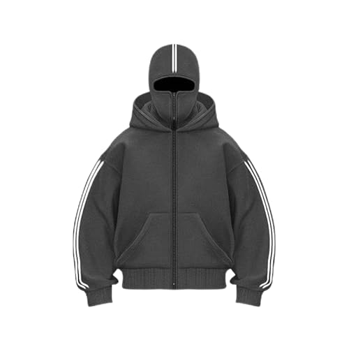Nocyclonic Balaclava Zip Hoodie Herren，Kapuzenpullover für Herren,Oversize Y2K Kapuzenpullover，Basic Sweatshirt Pullover mit Kapuze (DE/NL/SE/PL, Alphanumerisch, M, Große Größen, Regular, Grau-1) von Nocyclonic
