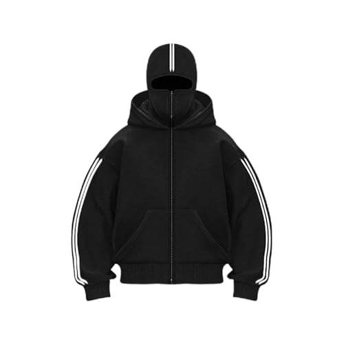 Nocyclonic Balaclava Zip Hoodie Herren，Kapuzenpullover für Herren,Oversize Y2K Kapuzenpullover，Basic Sweatshirt Pullover mit Kapuze (DE/NL/SE/PL, Alphanumerisch, XL, Große Größen, Regular, Schwarz-1) von Nocyclonic