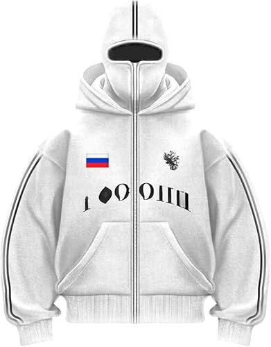 Nocyclonic Balaclava Zip Hoodie Herren，Kapuzenpullover für Herren,Oversize Y2K Kapuzenpullover，Basic Sweatshirt Pullover mit Kapuze (DE/NL/SE/PL, Alphanumerisch, XL, Große Größen, Regular, Weiß) von Nocyclonic