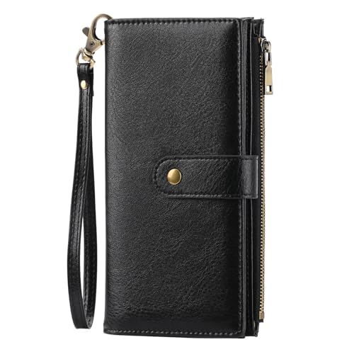 Nocyclonic Geldbörse Damen Leder Portmonee Portemonnaie Aus Echtem für Damen - XL-Geldbeutel mit 13 Kartenfächern und RFID-Schutz - Verschenke Eine Edle Geldtasche (D) von Nocyclonic