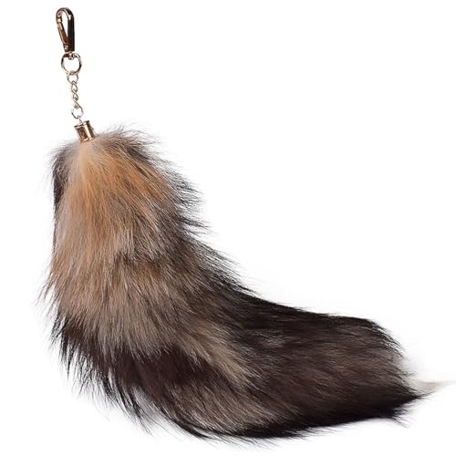 Nocyclonic Therian Tail, 38cm Furry Fox Tails Keychain, Fuchsschwanz AnhäNger, Fell Schwanz Keychain von Nocyclonic