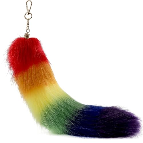 Nocyclonic Therian Tail aus Kunstfell, 40cm Furry Fake Fox Tails Keychain, Fuchsschwanz AnhäNger, Fell Schwanz Keychain, Tierschwanz Anhänger für Tasche Cosplay Zubehör Charme von Nocyclonic