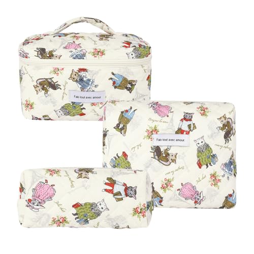Set Women's Quilted Toiletry Bag with Floral Pattern, Make Up Bag Aesthetic Flowers Makeup Bag Cosmetic Bag for Girls Women (J) von Nocyclonic
