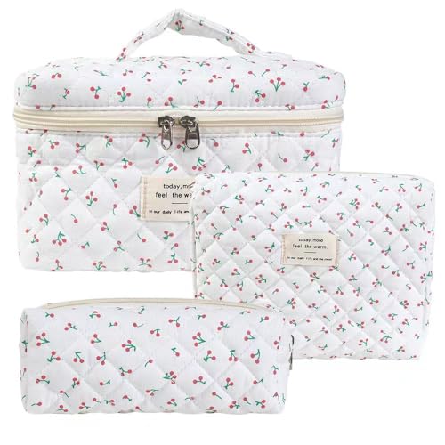 Set Women's Quilted Toiletry Bag with Floral Pattern, Make Up Bag Aesthetic Flowers Makeup Bag Cosmetic Bag for Girls Women (U) von Nocyclonic