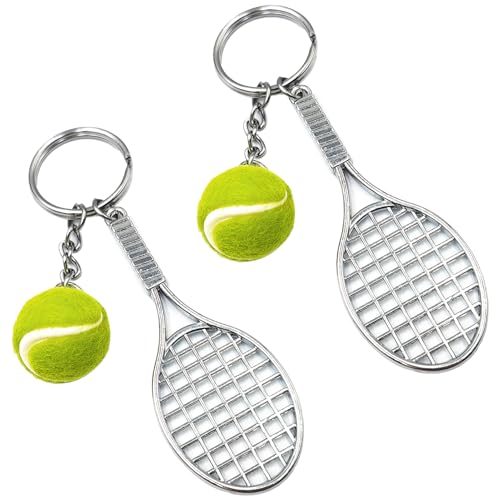 Nodcows 2 Pcs Tennis Schlüsselanhänger, Tennisschläger Metall Keychain, Sport Schlüsselring der Mini Tennisball Anhänger Geschenke für Tennisliebhaber Damen Herren Kinder von Nodcows