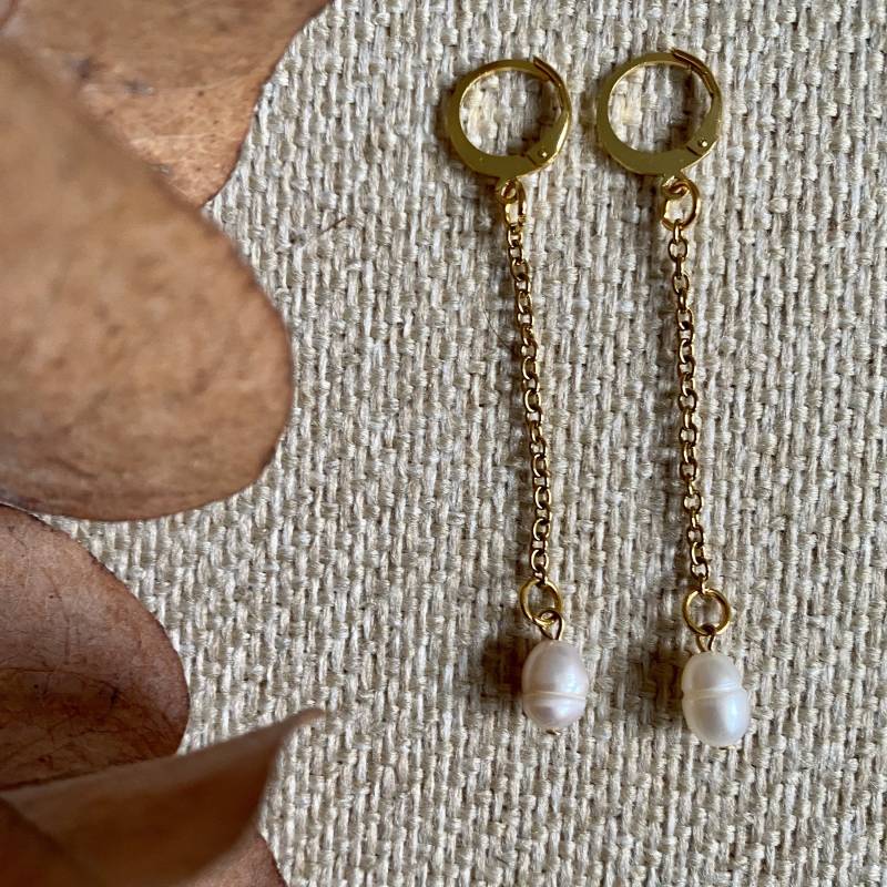 Süßwasserzuchtperlen Ohrringe Mit Gliederkette Gold von NodeNodeOfficial