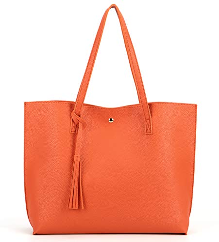 Nodykka Damen-Handtasche mit Tragegriff, PU-Leder, Quaste, Schultertasche, (Orange-1), Einheitsgröße von Nodykka
