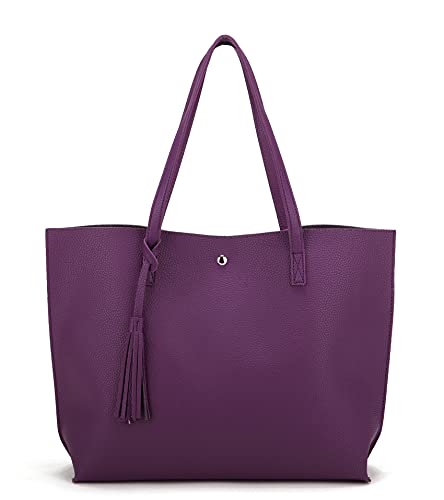 Nodykka Damen griff tragetaschen top schulranzen handtaschen pu-pebbled leder-troddel-schulter-geldbeutel One Size Purple von Nodykka