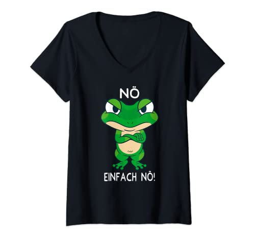 Damen Nö Einfach Nö Chilled Lustig Frosch Spruch Comic Statement T-Shirt mit V-Ausschnitt von Nö Einfach Nö Relax Frogs Lustige Frosch Statement