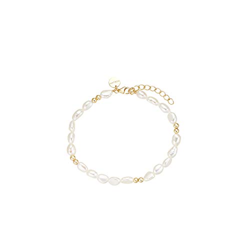 Noelani Armband 925 Sterling Silber Damen Armschmuck, mit Süßwasserzuchtperle, 16+3 cm, Gold, Kommt in Schmuck Geschenk Box, 2031718 von Noelani