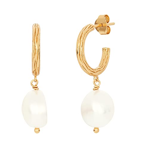 NOELANI Creolen 925 Sterling Silber Damen Ohrschmuck, mit Süßwasserzuchtperle, 3,1 cm, Gold, Kommt in Schmuck Geschenk Box, 2030113 von NOELANI