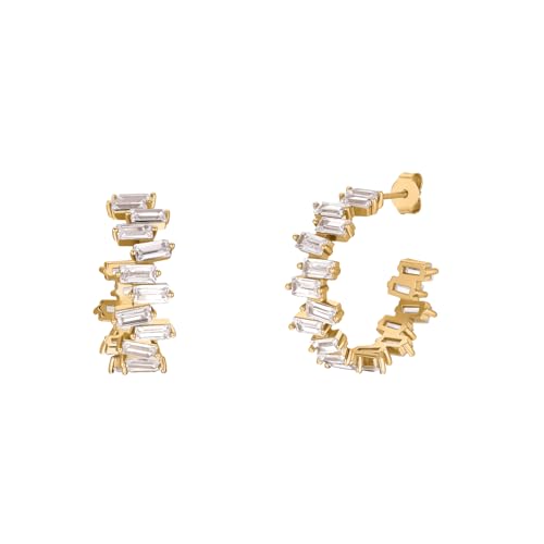 NOELANI Creolen 925 Sterling Silber Damen Ohrschmuck, mit Zirkonia synth., 2,5 cm, Gold, Kommt in Schmuck Geschenk Box, 2034661 von NOELANI