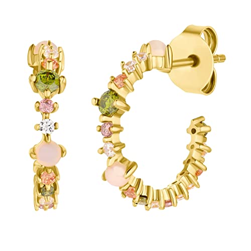 NOELANI Creolen 925 Sterling Silber Damen Ohrschmuck, mit Zirkonia synth., 1,5 cm, Gold, Kommt in Schmuck Geschenk Box, 2036060 von NOELANI